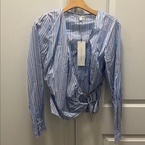 Veronica Beard Blue and White Striped Blouse